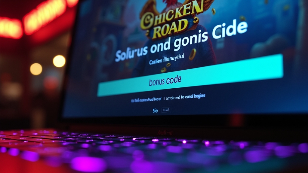 Schermata di inserimento codice bonus per Chicken Road con atmosfera neon scura