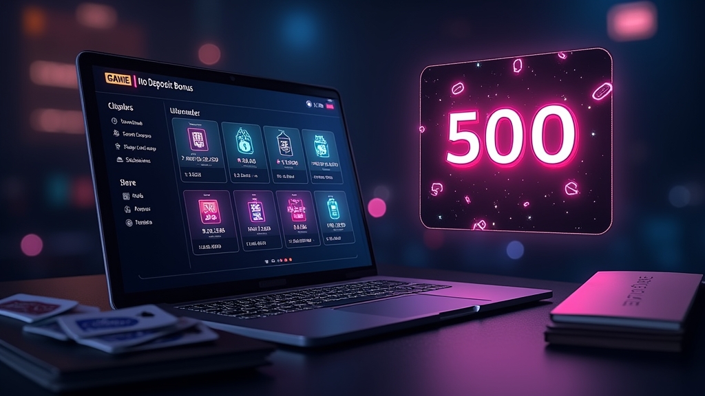Interfaccia promo con bonus senza deposito e cifra 500 evidenziata su sfondo casinò